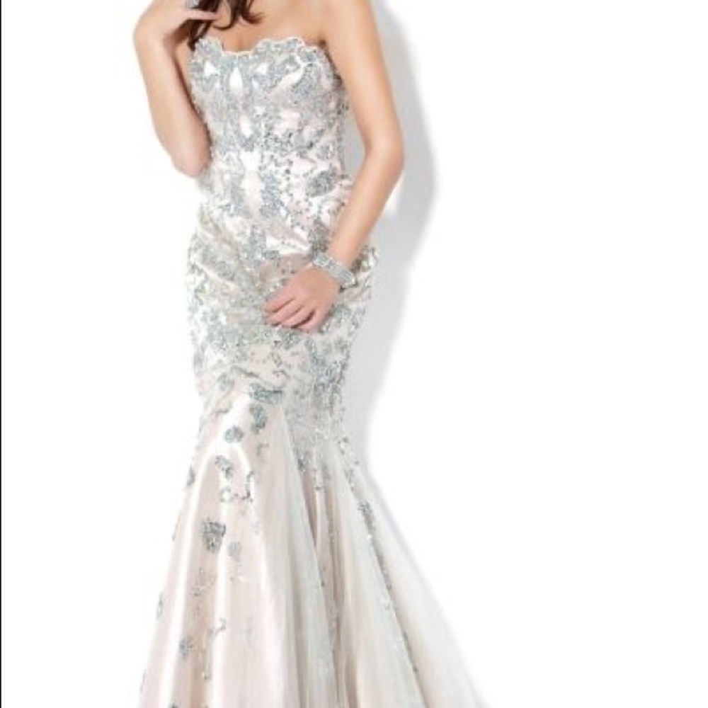 NWT Jovani nude long mermaid beaded gown